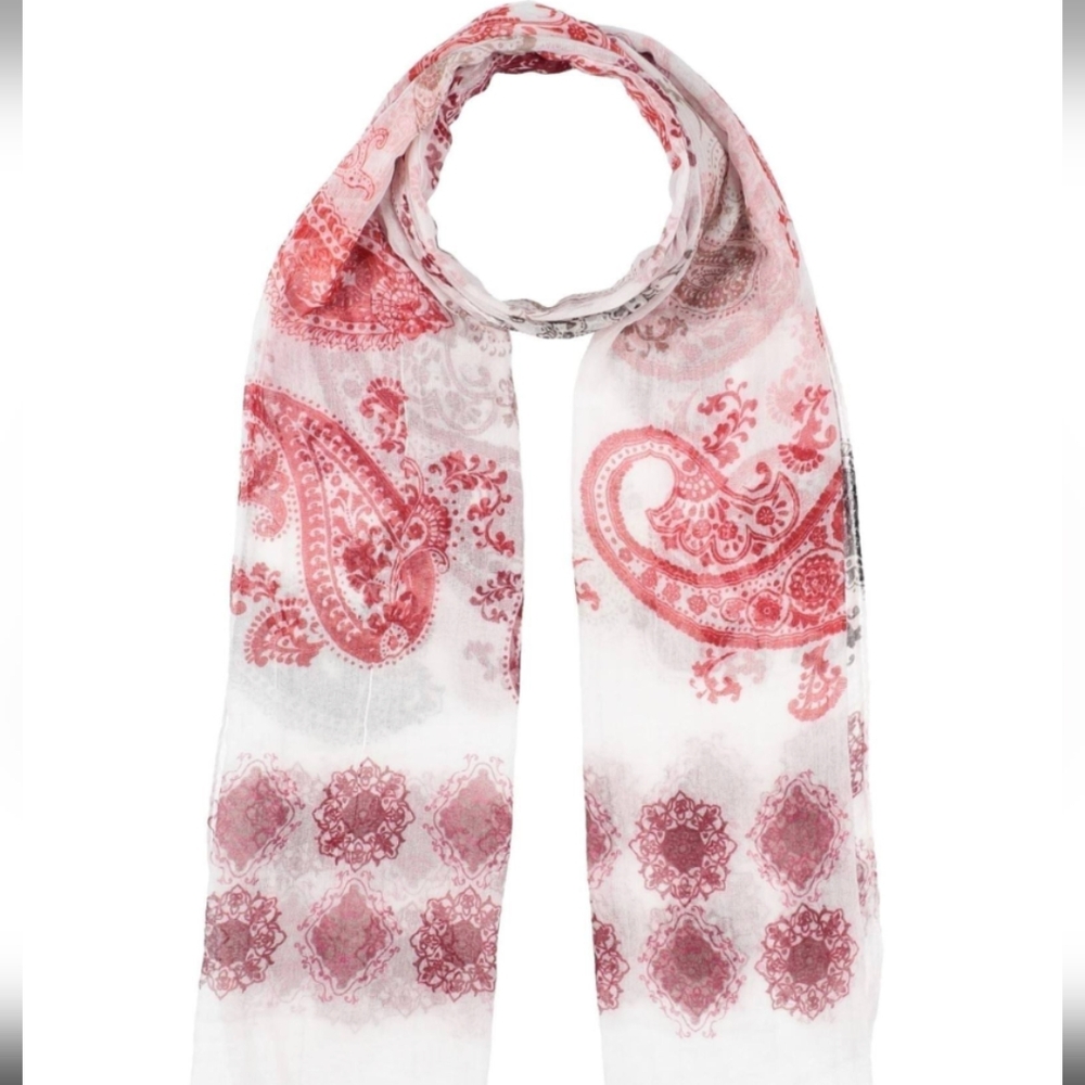 NEW NEVER WORN Graphic print white and red scarf